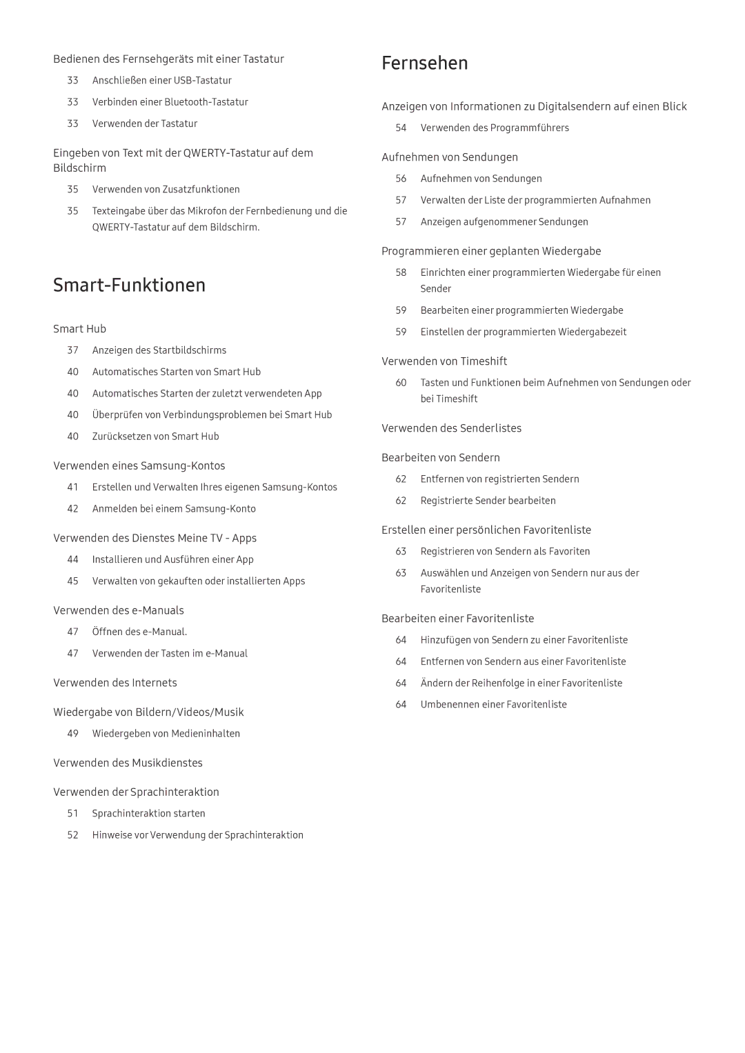 Samsung UE49MU8009TXZG, QE88Q9FGMTXZG, UE65MU9009TXZG, UE55MU7009TXZG, UE49MU7009TXZG manual Smart-Funktionen, Fernsehen 