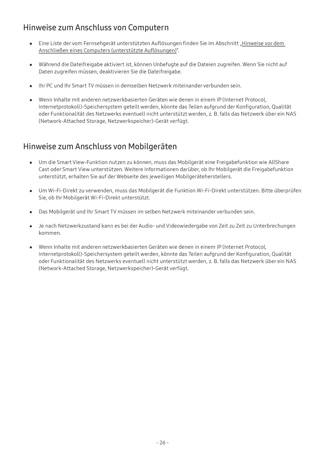 Samsung UE58MU6192UXXH, QE88Q9FGMTXZG manual Hinweise zum Anschluss von Computern, Hinweise zum Anschluss von Mobilgeräten 