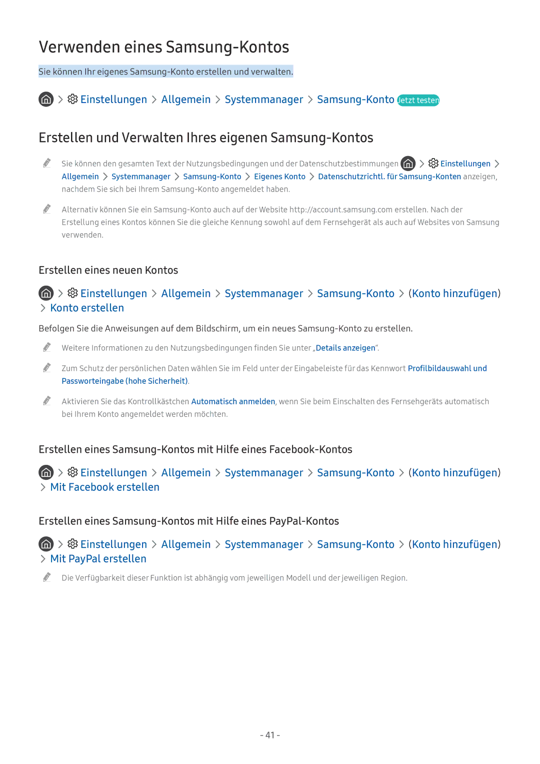 Samsung UE55MU6479UXZG, QE88Q9FGMTXZG Verwenden eines Samsung-Kontos, Erstellen und Verwalten Ihres eigenen Samsung-Kontos 