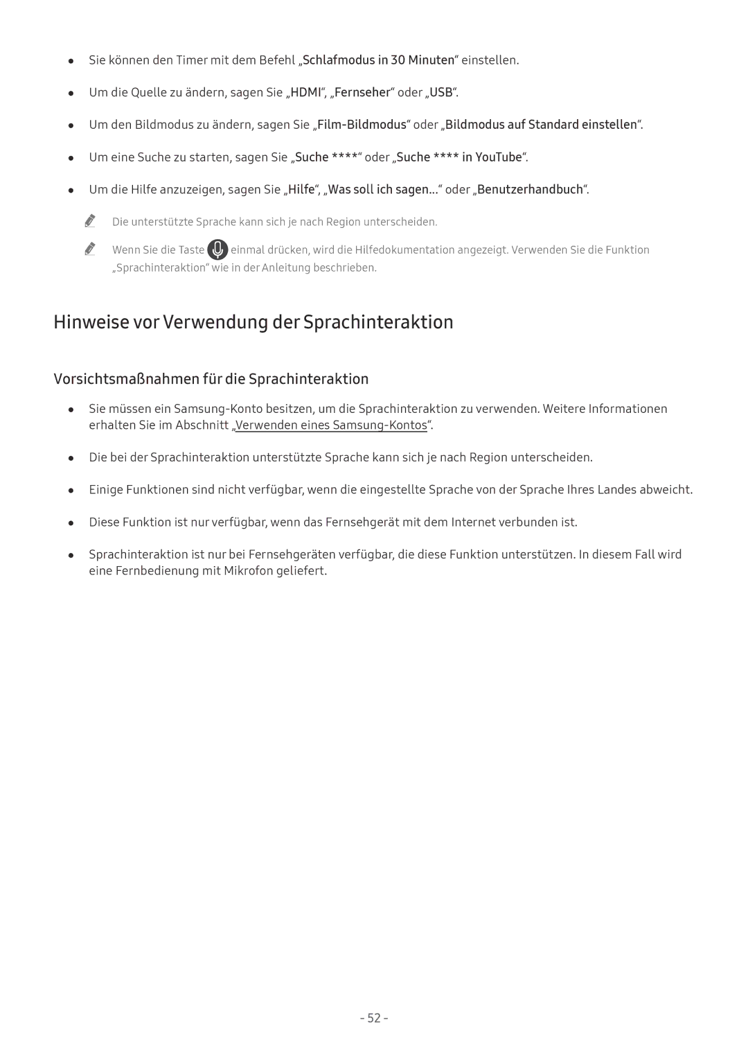 Samsung QE65Q8FGMTXZG, QE88Q9FGMTXZG, UE65MU9009TXZG, UE55MU7009TXZG manual Hinweise vor Verwendung der Sprachinteraktion 