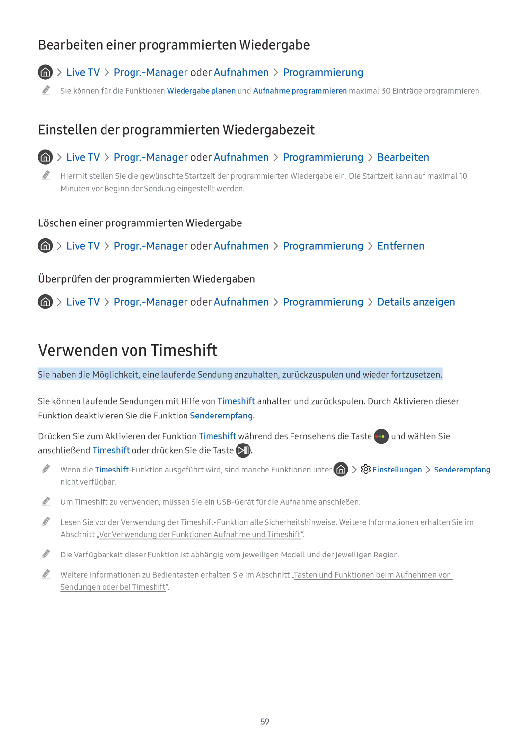 Samsung QE75Q7FGMTXZG, QE88Q9FGMTXZG, UE65MU9009TXZG Verwenden von Timeshift, Bearbeiten einer programmierten Wiedergabe 