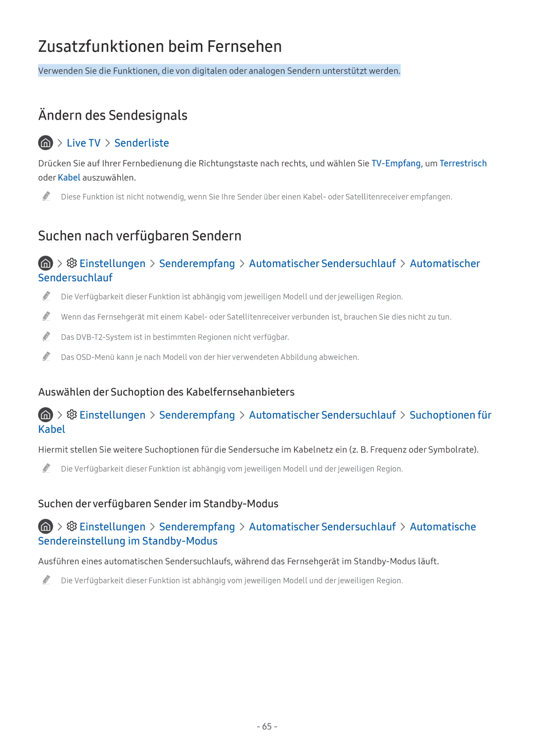 Samsung UE55MU7079TXZG manual Zusatzfunktionen beim Fernsehen, Ändern des Sendesignals, Suchen nach verfügbaren Sendern 