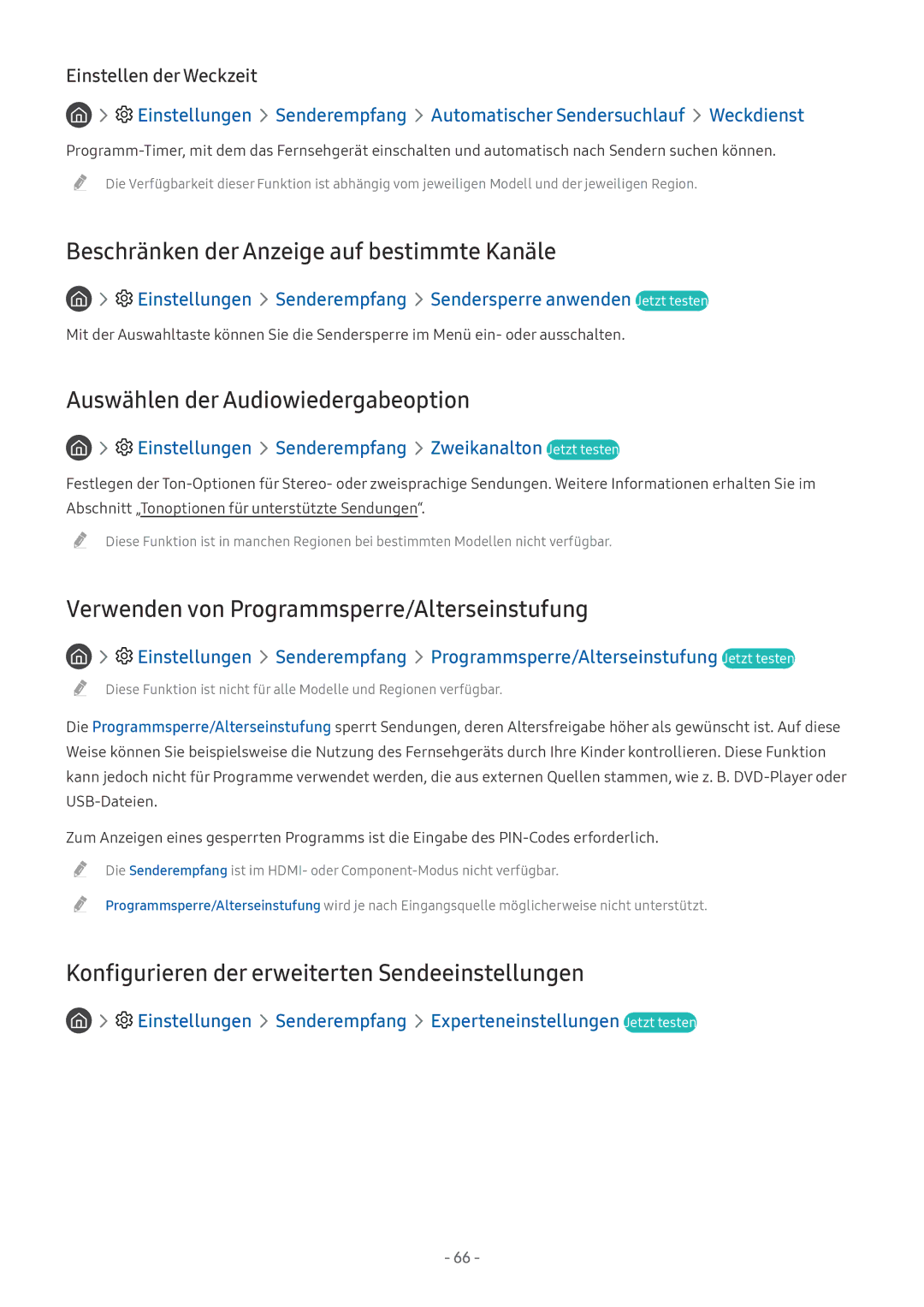 Samsung UE55MU6509UXZG, QE88Q9FGMTXZG Beschränken der Anzeige auf bestimmte Kanäle, Auswählen der Audiowiedergabeoption 