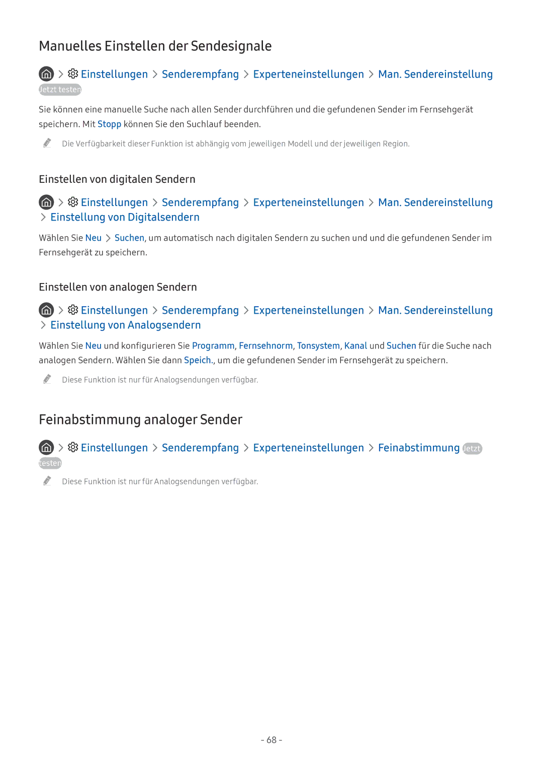 Samsung UE49MU9009TXZG, QE88Q9FGMTXZG, UE65MU9009TXZG Manuelles Einstellen der Sendesignale, Feinabstimmung analoger Sender 