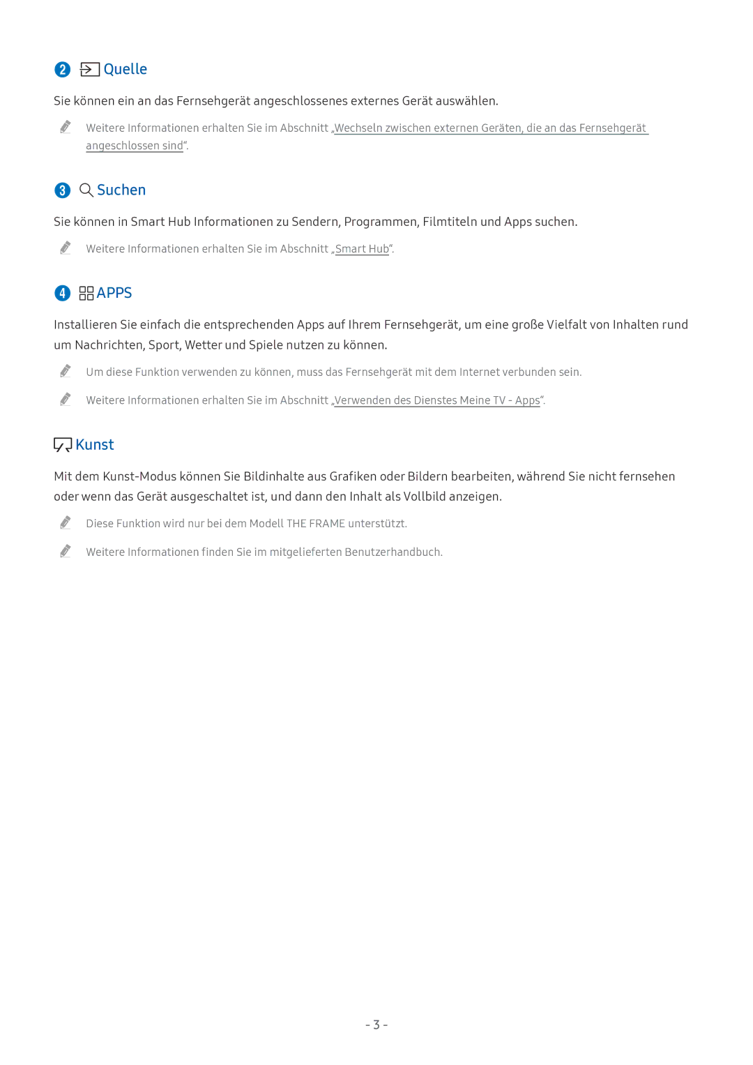 Samsung UE49MU7049TXZG, QE88Q9FGMTXZG, UE65MU9009TXZG, UE55MU7009TXZG, UE49MU8009TXZG manual Quelle, Suchen, Apps, Kunst 