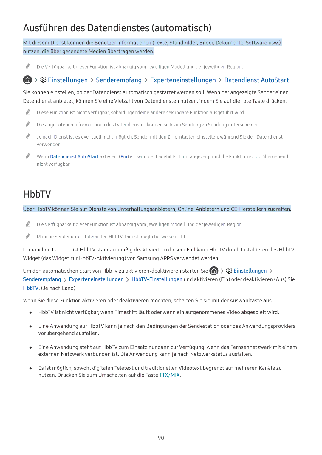 Samsung UE49MU8002TXXH, QE88Q9FGMTXZG, UE65MU9009TXZG, UE55MU7009TXZG manual Ausführen des Datendienstes automatisch, HbbTV 