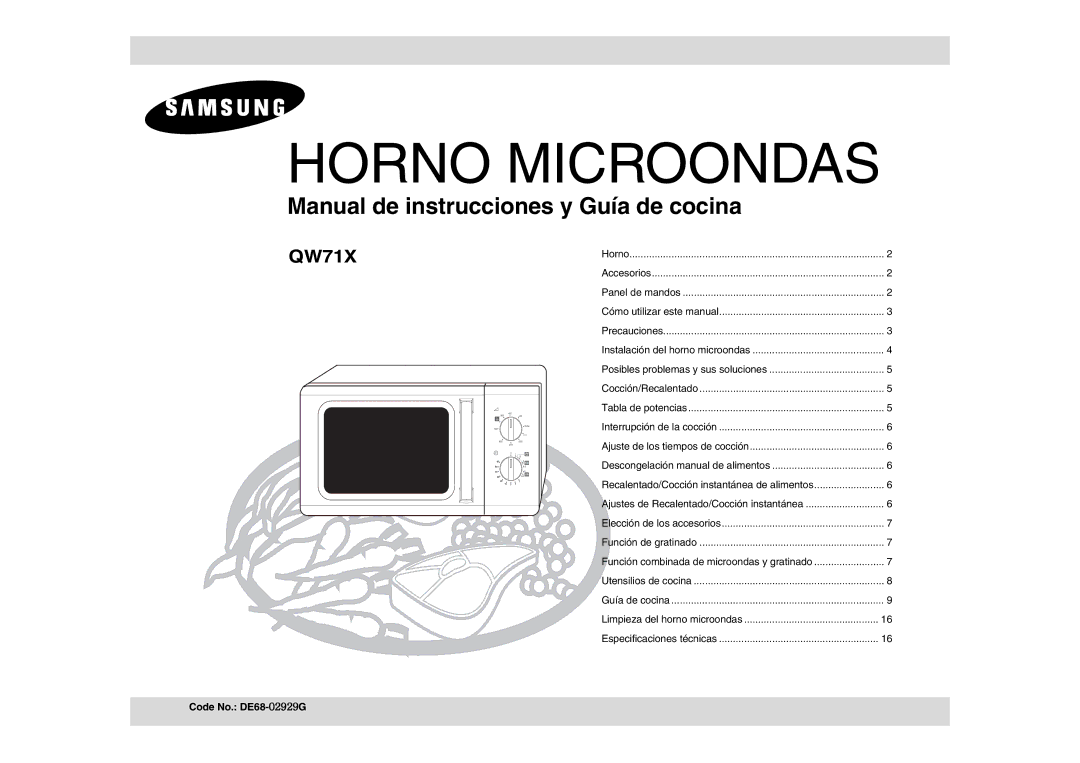 Samsung QW71X/XEC manual Horno Microondas, Code No. DE68-G 