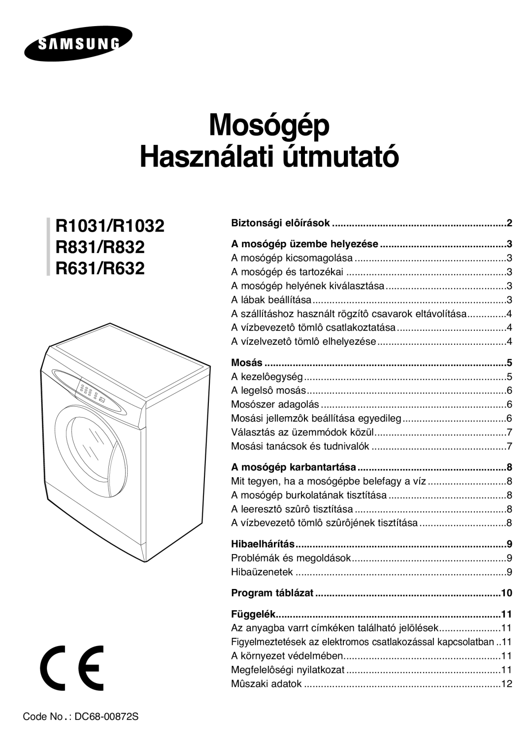 Samsung R1031GWS1/XEH manual Mosógép Használati útmutató 