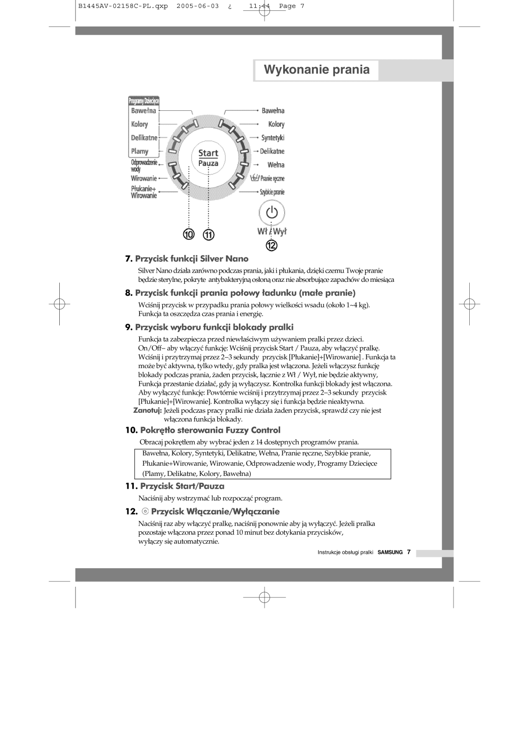 Samsung R1045AVGW1/XEO, R1045AVGW1XEH manual Przycisk Start/Pauza 