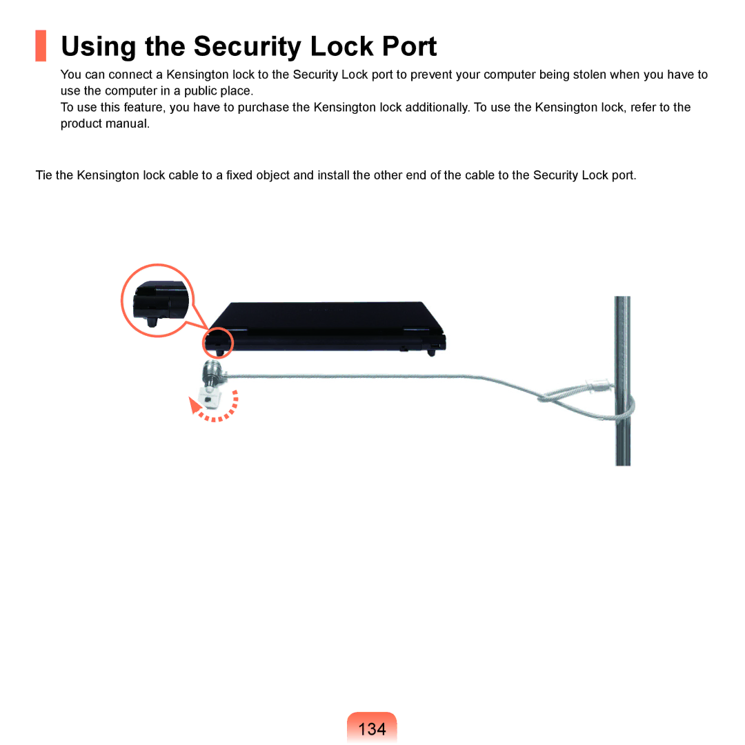 Samsung R19plus, R25plus, R20plus, R26plus, R21plus manual Using the Security Lock Port, 134 