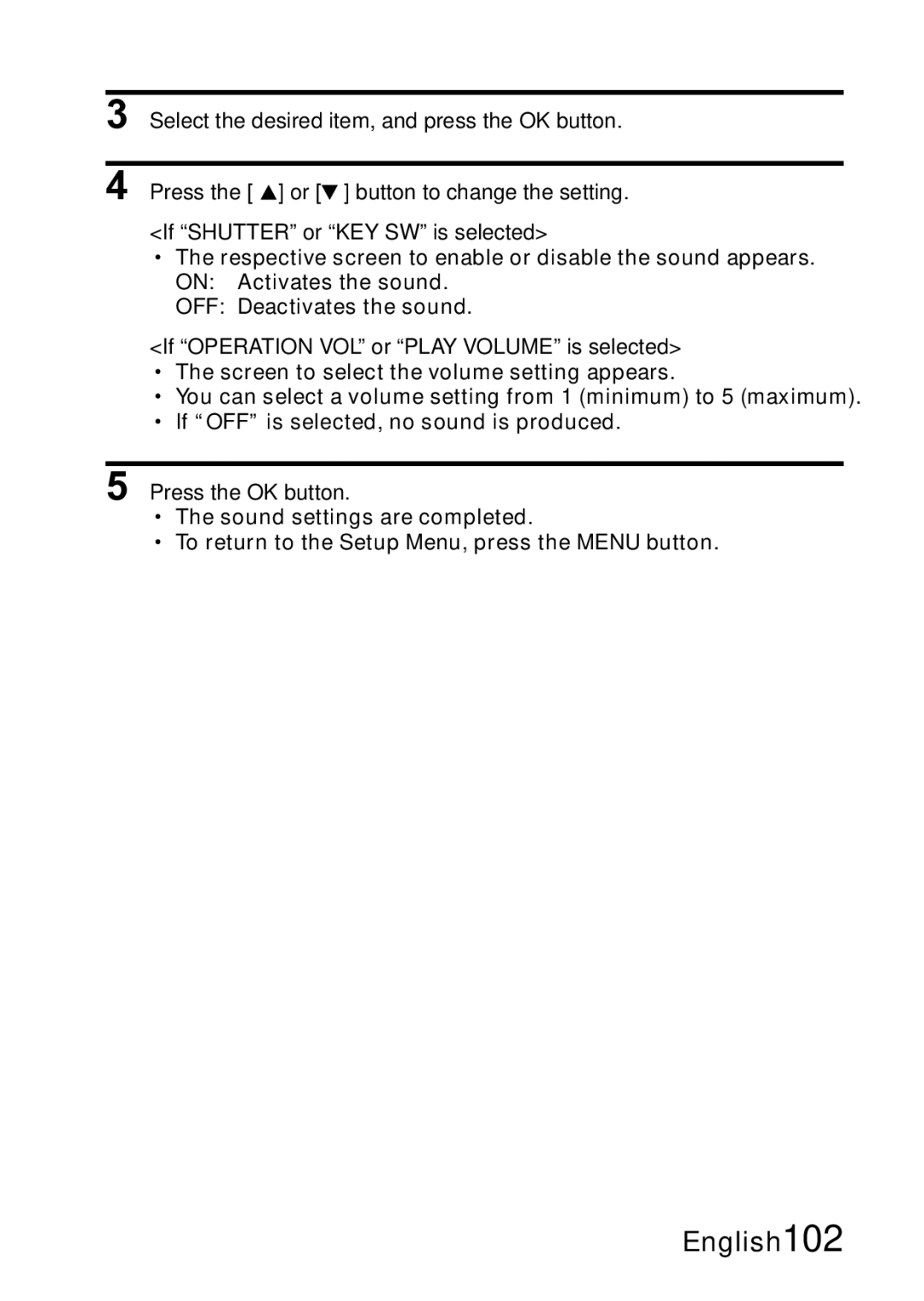 Samsung R50 instruction manual If Operation VOL or Play Volume is selected, Press the OK button 