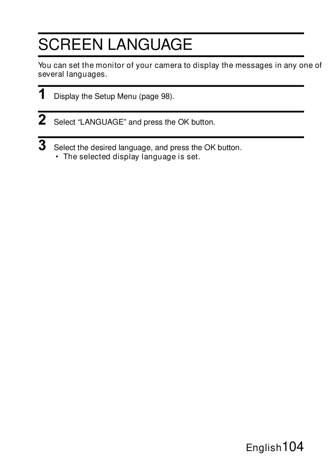 Samsung R50 instruction manual Screen Language 