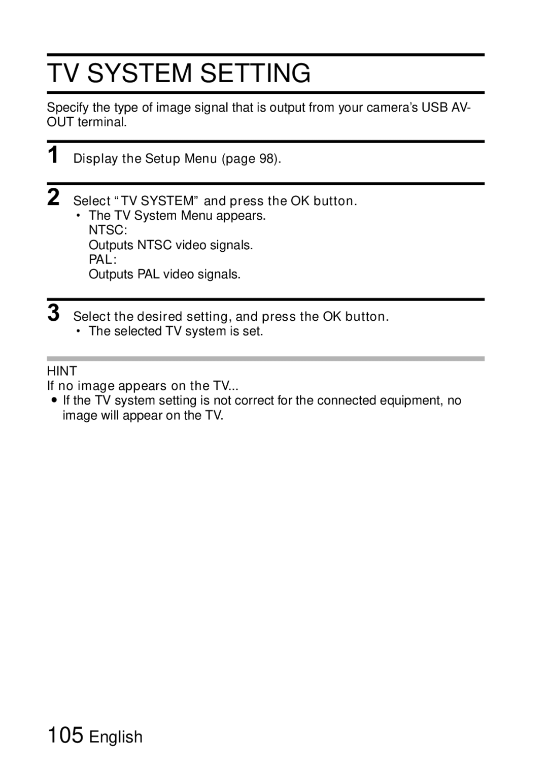 Samsung R50 instruction manual TV System Setting, If no image appears on the TV 