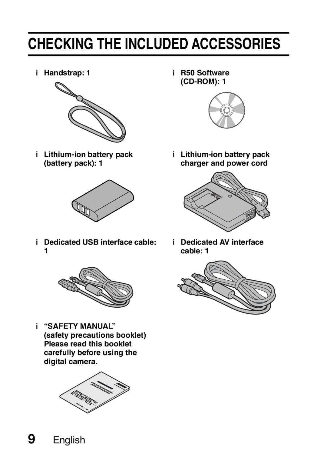 Samsung R50 instruction manual Checking the Included Accessories 