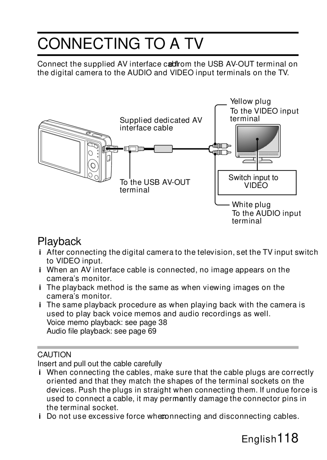 Samsung R50 instruction manual Connecting to a TV, Playback, Switch input to 