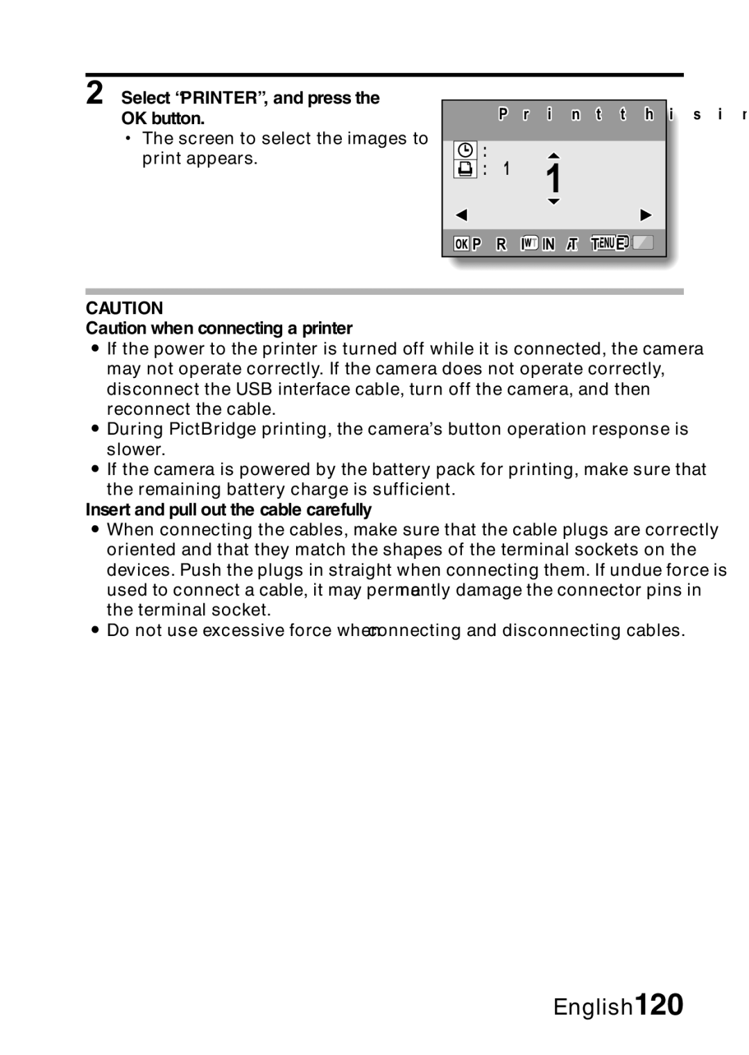 Samsung R50 instruction manual Select PRINTER, and press the OK button 