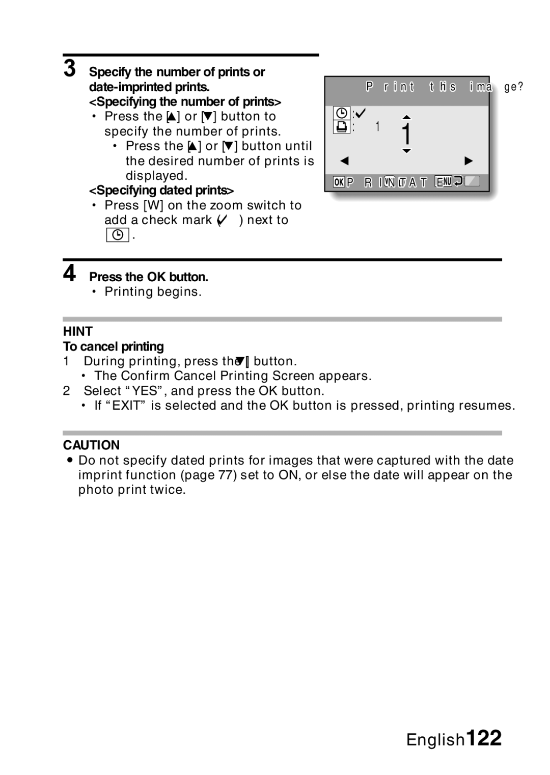 Samsung R50 instruction manual Specifying dated prints, To cancel printing 