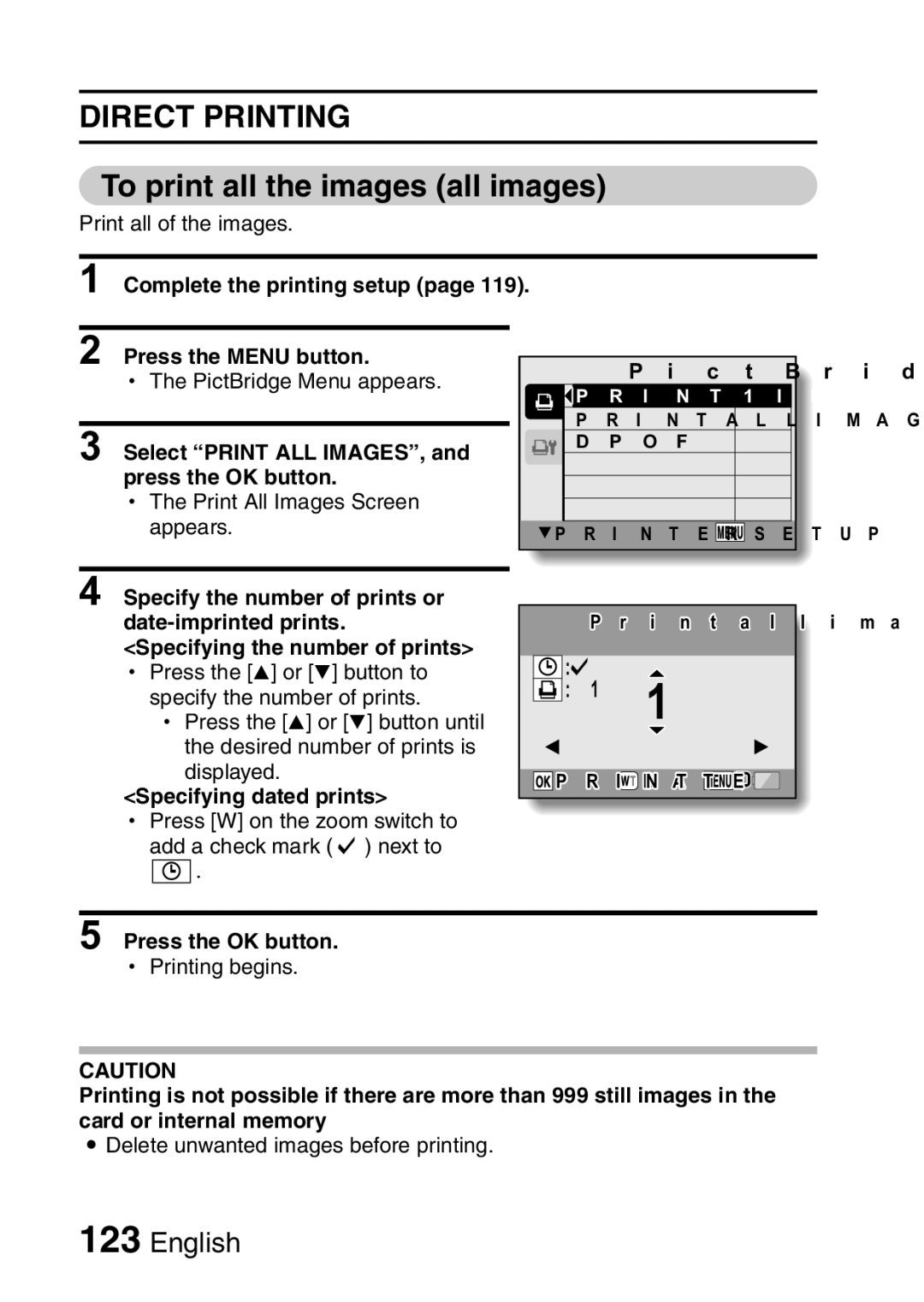 Samsung R50 instruction manual To print all the images all images, Select Print ALL IMAGES, Appears 