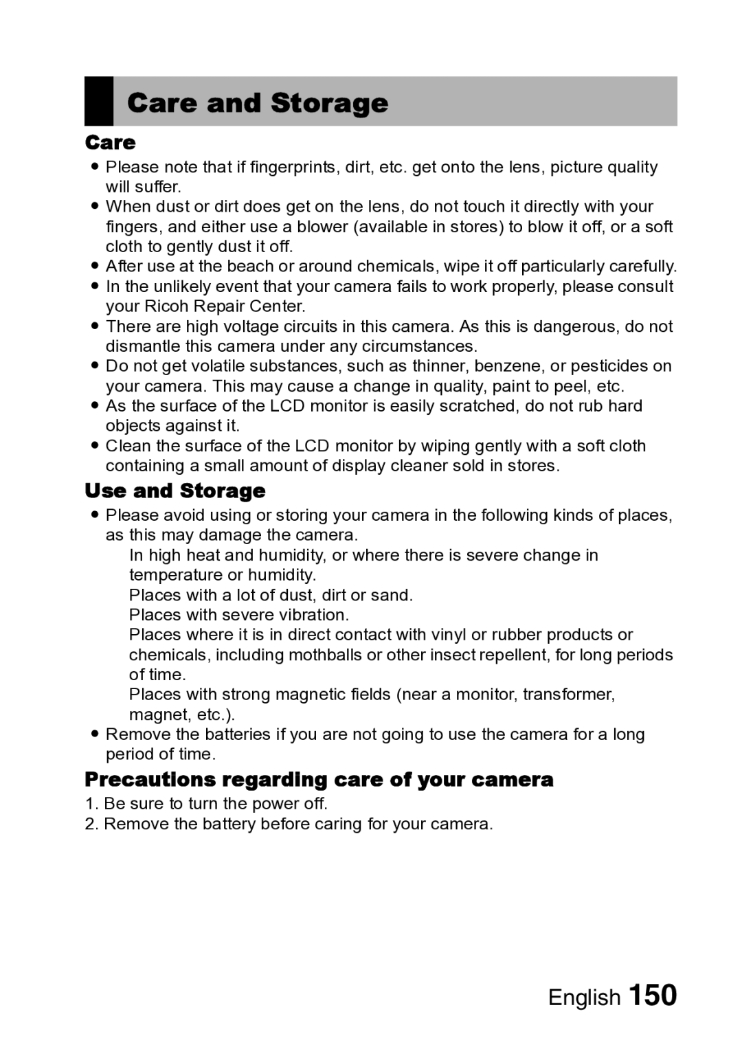 Samsung R50 instruction manual Care and Storage 