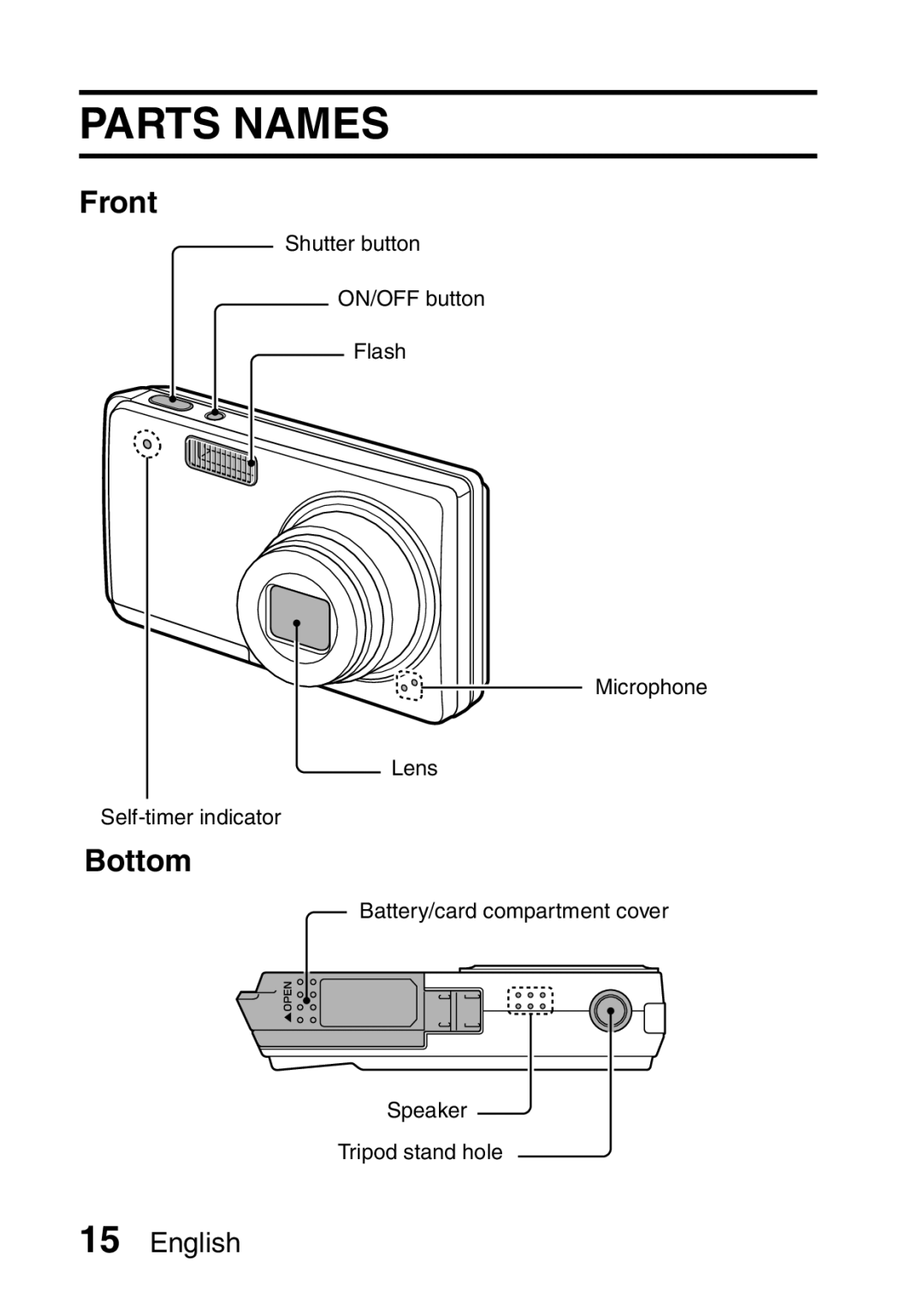 Samsung R50 instruction manual Parts Names, Front, Bottom 