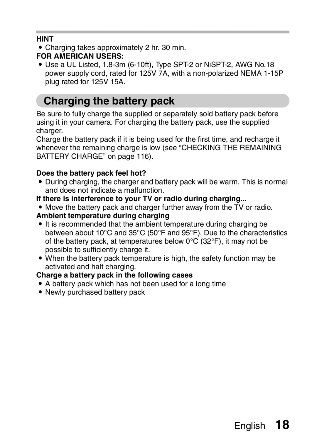 Samsung R50 Charging the battery pack, Does the battery pack feel hot?, Ambient temperature during charging 