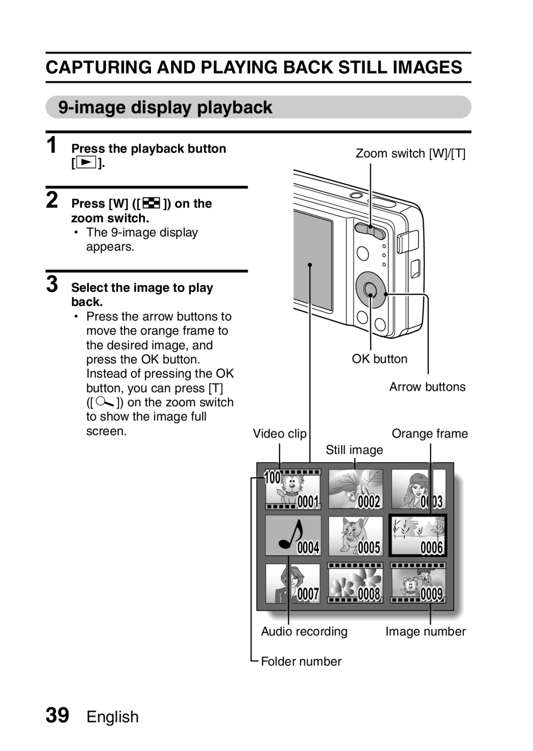 Samsung R50 Image display playback, Press W P on Zoom switch, Select the image to play Back, Still image 100 