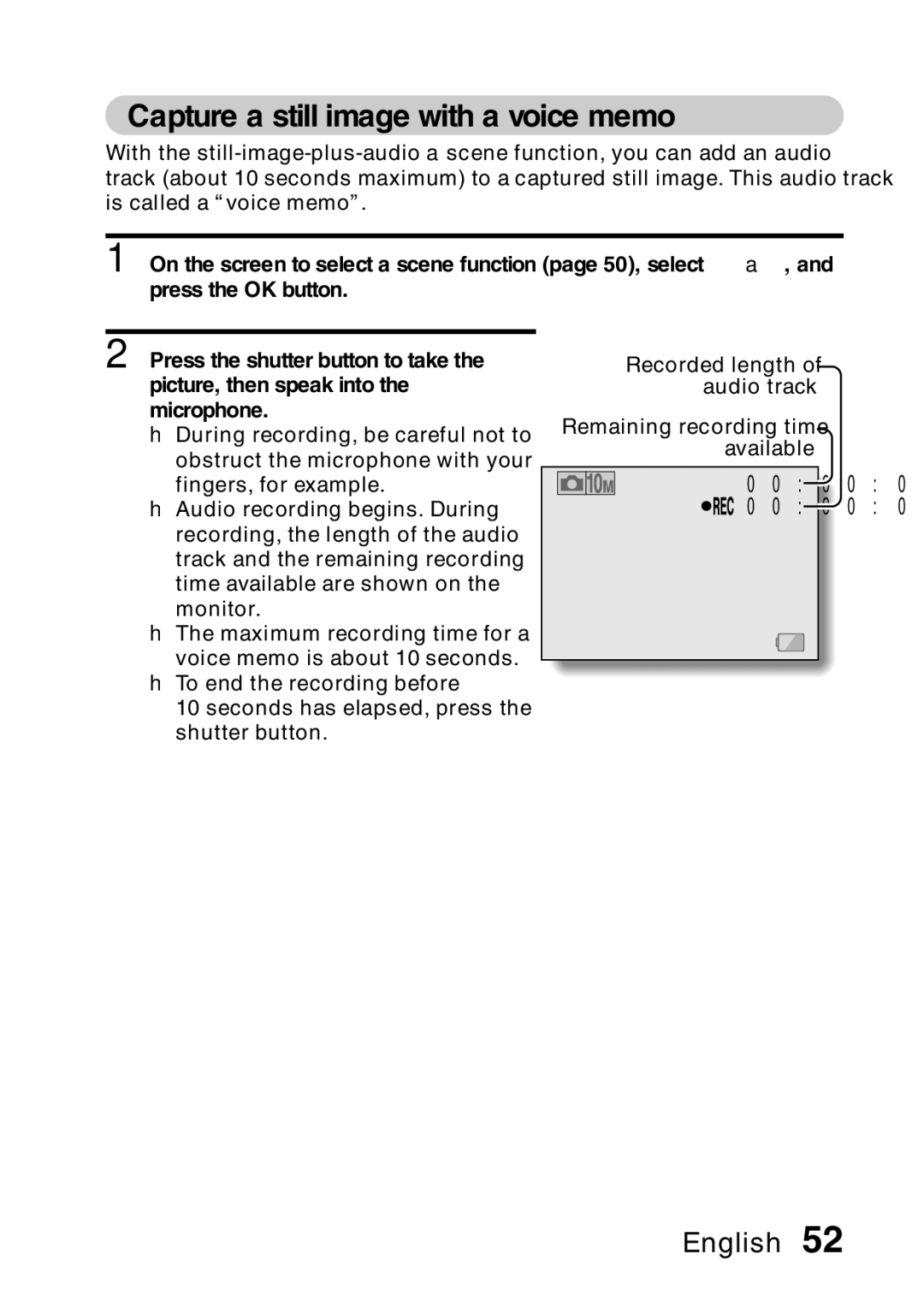 Samsung R50 instruction manual Capture a still image with a voice memo 