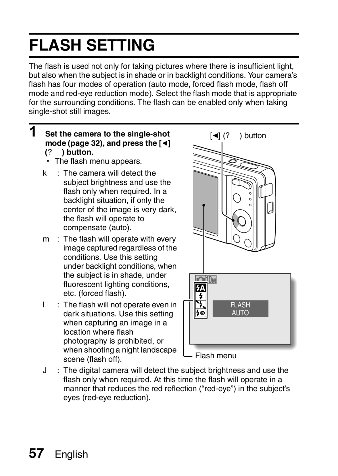 Samsung R50 instruction manual Flash Setting 