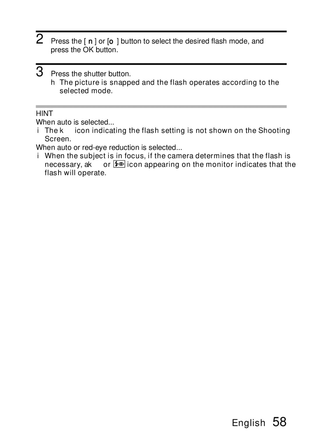 Samsung R50 instruction manual When auto is selected, When auto or red-eye reduction is selected 