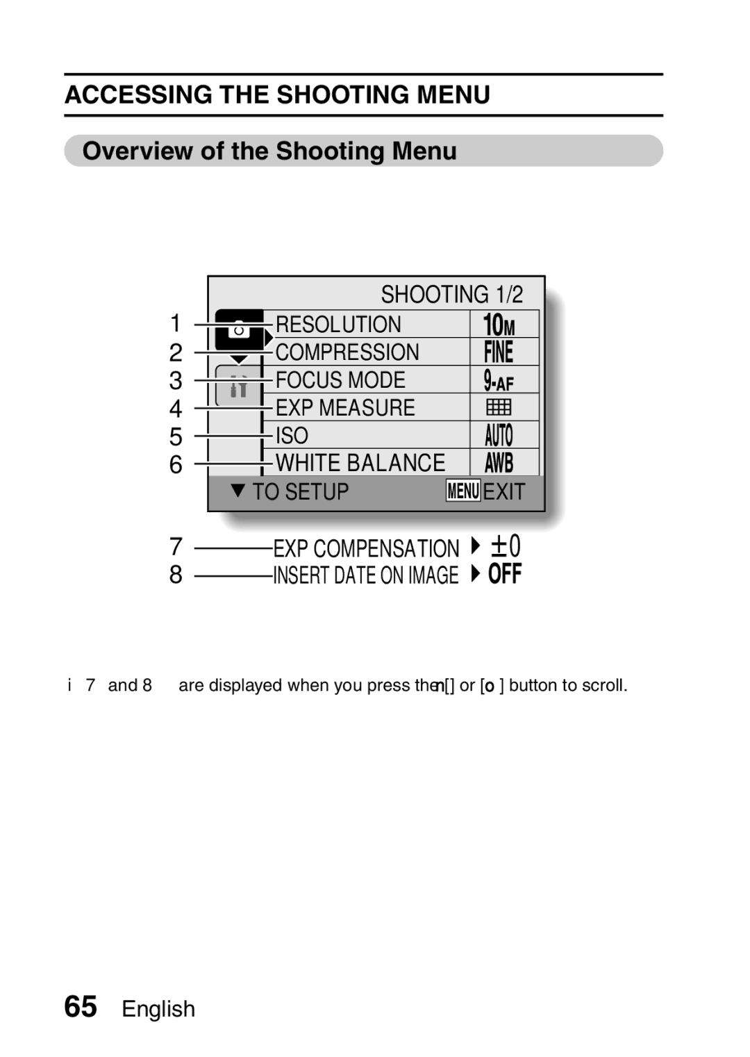 Samsung R50 instruction manual Accessing the Shooting Menu, Overview of the Shooting Menu 