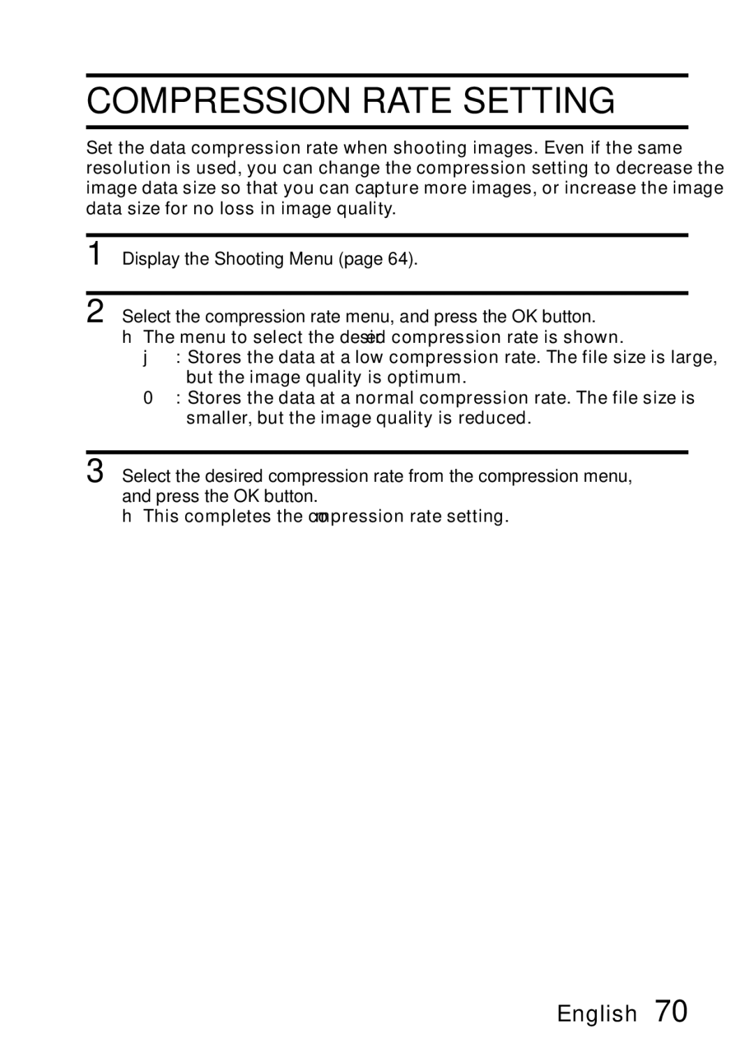 Samsung R50 instruction manual Compression Rate Setting 