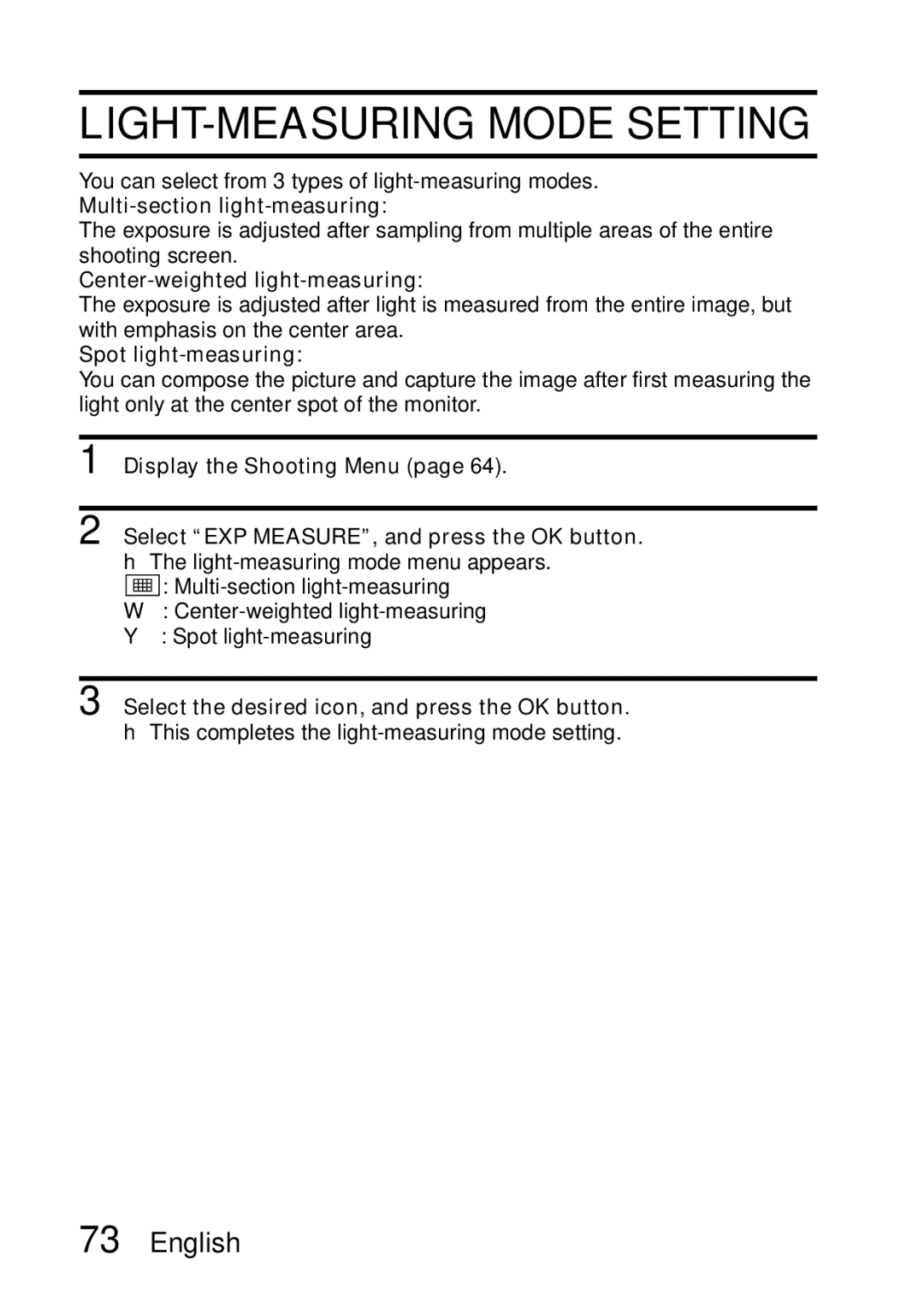 Samsung R50 instruction manual LIGHT-MEASURING Mode Setting, Multi-section light-measuring, Center-weighted light-measuring 