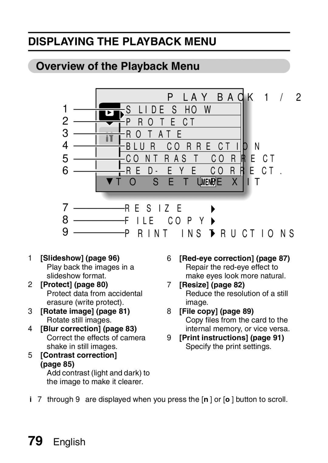 Samsung R50 instruction manual Displaying the Playback Menu, Overview of the Playback Menu 