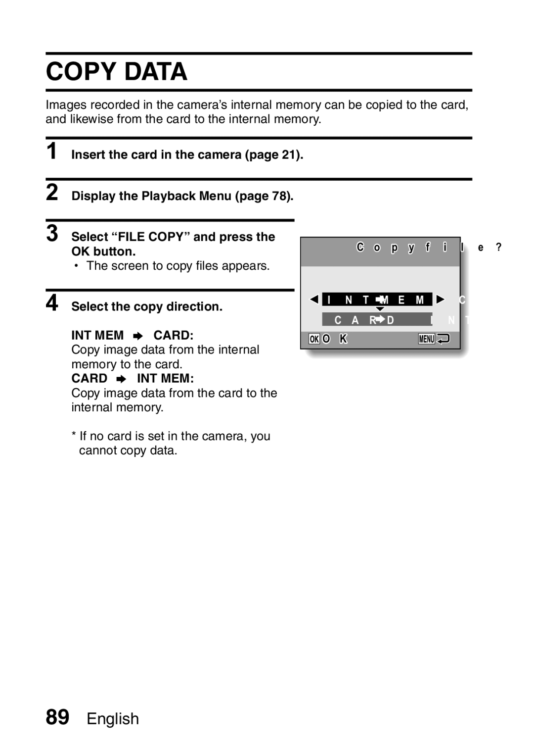 Samsung R50 instruction manual Copy Data, OK button, Select the copy direction 