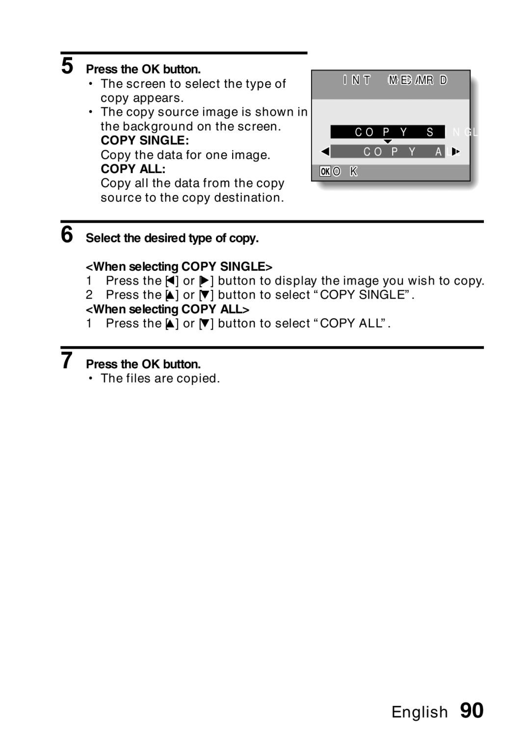 Samsung R50 instruction manual Select the desired type of copy When selecting Copy Single, When selecting Copy ALL 