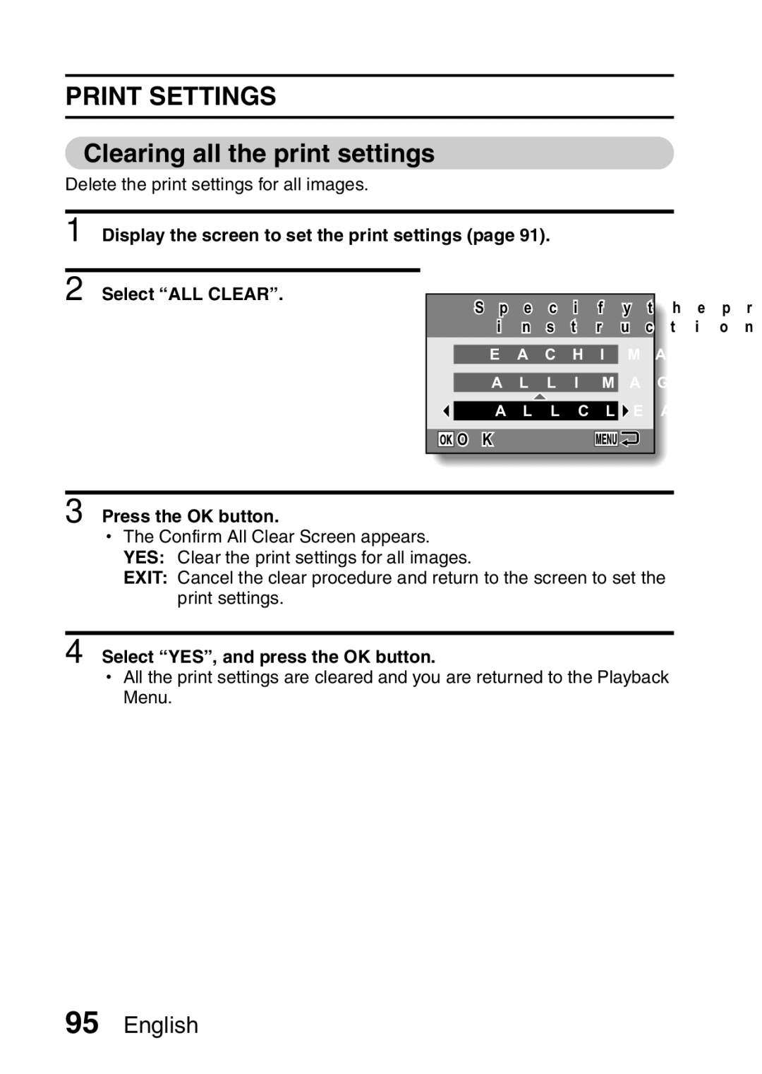 Samsung R50 instruction manual Clearing all the print settings, Select YES, and press the OK button 