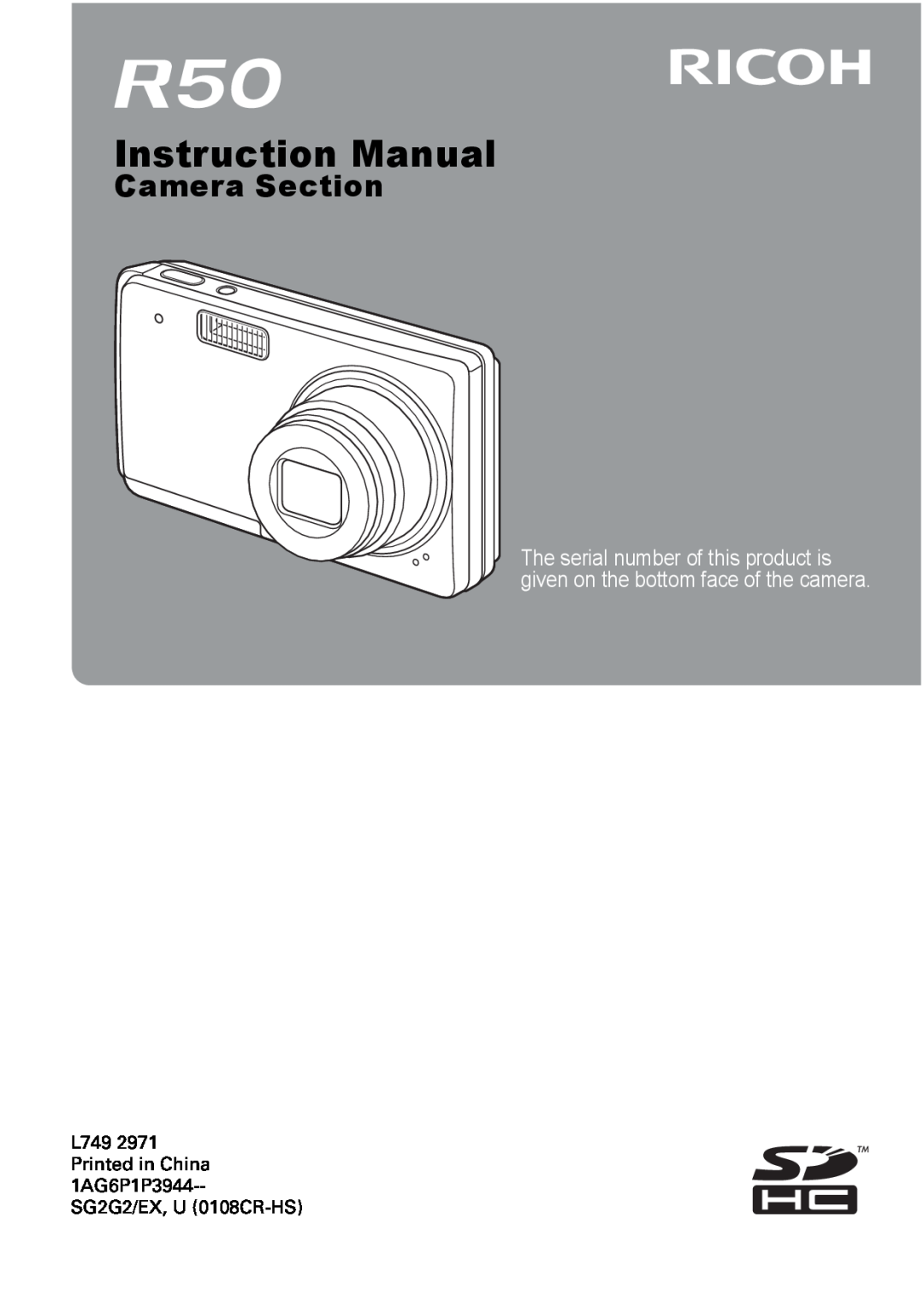 Samsung R50 instruction manual Camera Section, Instruction Manual 