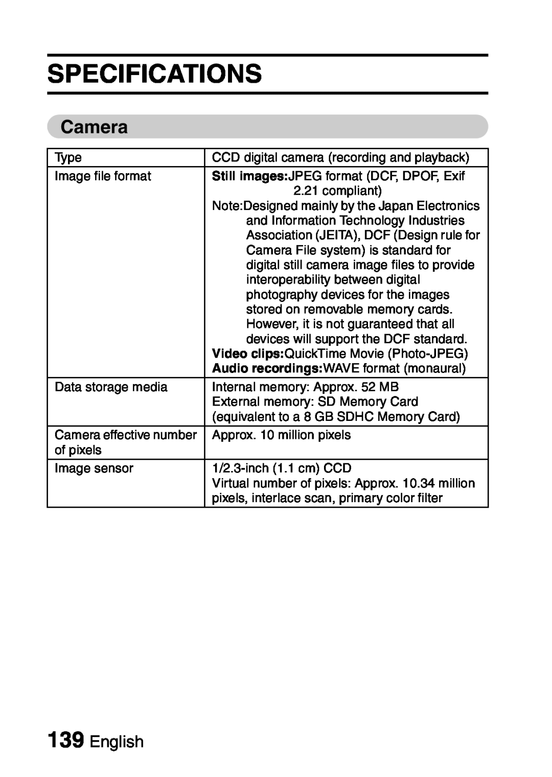 Samsung R50 instruction manual Specifications, Camera, English 