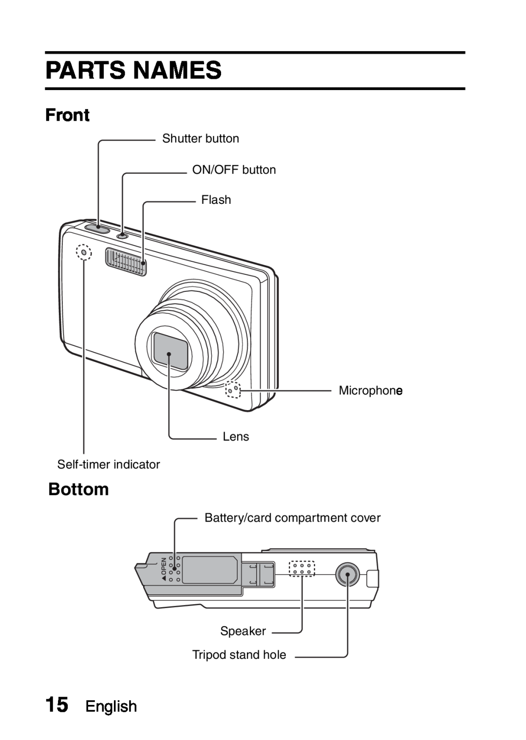 Samsung R50 instruction manual Parts Names, Front, Bottom, English 