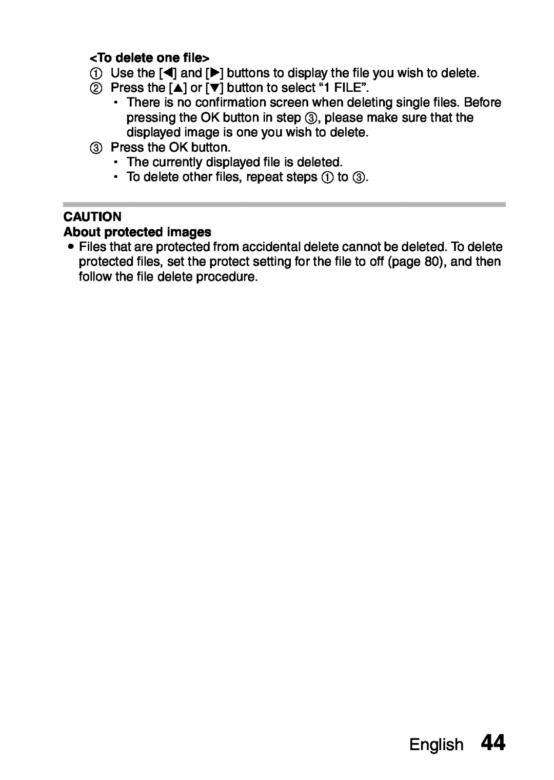 Samsung R50 instruction manual English, To delete one file, About protected images 