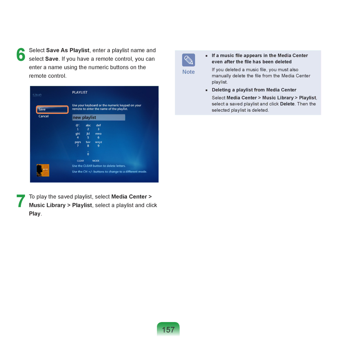 Samsung R70, R71 manual 157, If a music file appears in the Media Center, Even after the file has been deleted 
