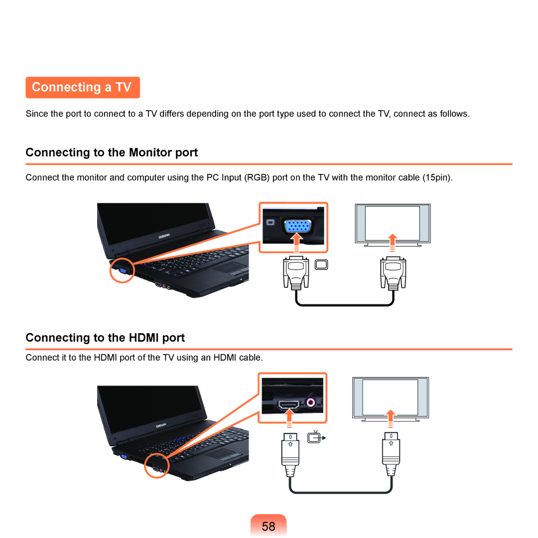 Samsung R71, R70 manual Connecting a TV 