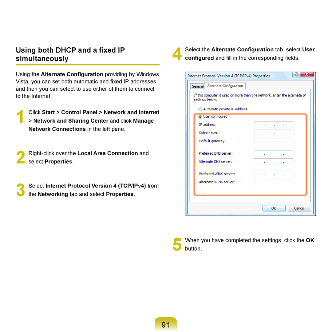 Samsung R70, R71 manual Using both Dhcp and a fixed IP simultaneously 