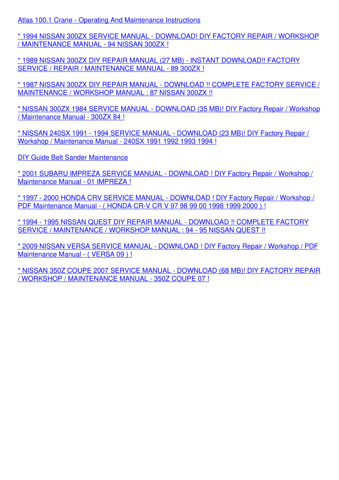 Samsung R710 service manual Atlas 100.1 Crane Operating And Maintenance Instructions 