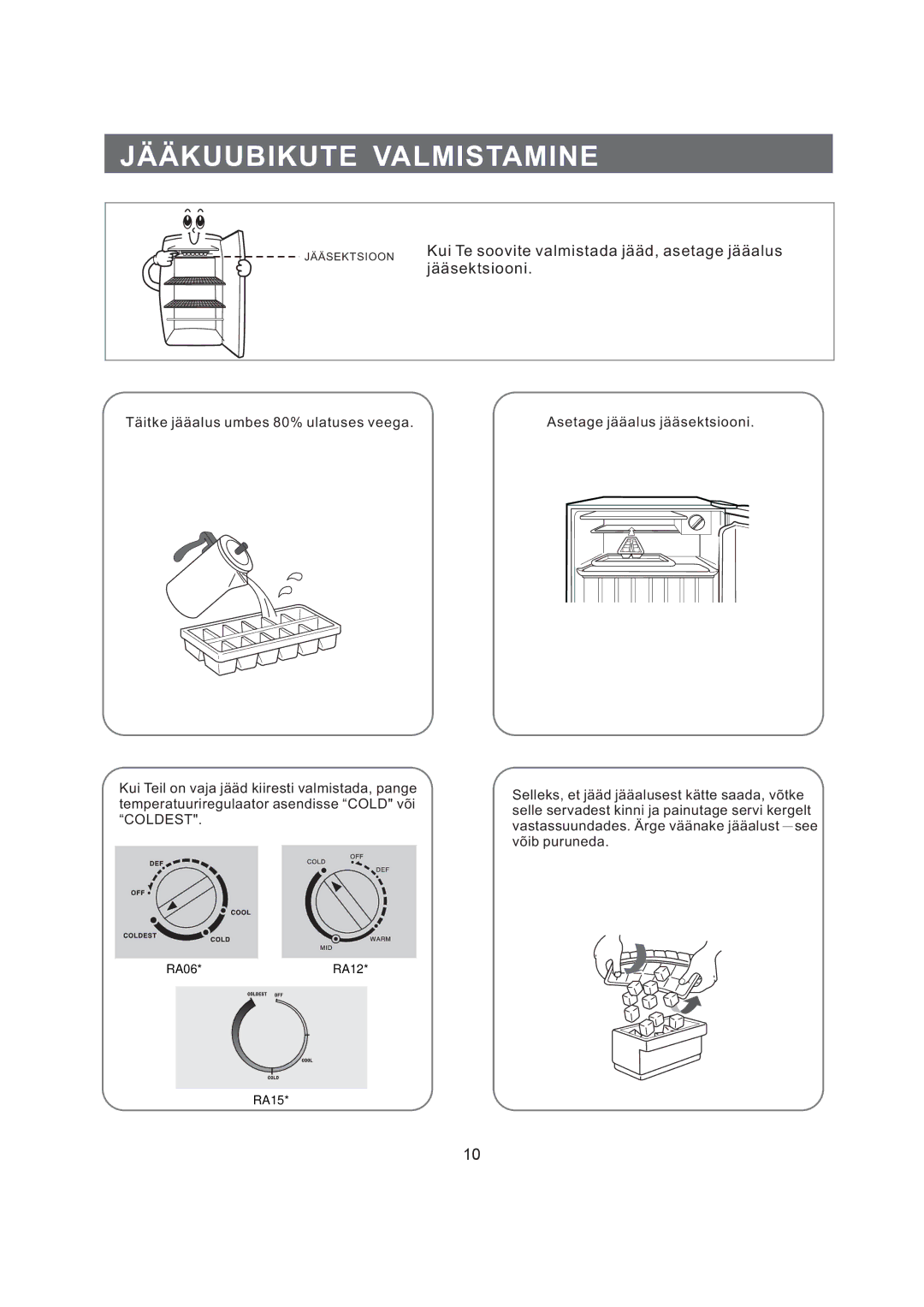 Samsung RA15CCSWQN/EUR, RA12CCSWQN/XEF, RA06CCSWQN/EUR manual Jääkuubikute Valmistamine, Jääsektsiooni 