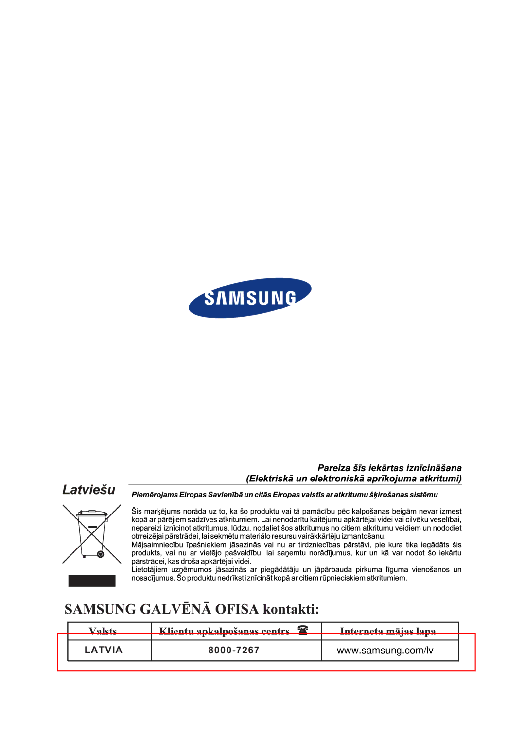 Samsung RA12CCSWQN/XEF, RA06CCSWQN/EUR, RA15CCSWQN/EUR manual Latvia 