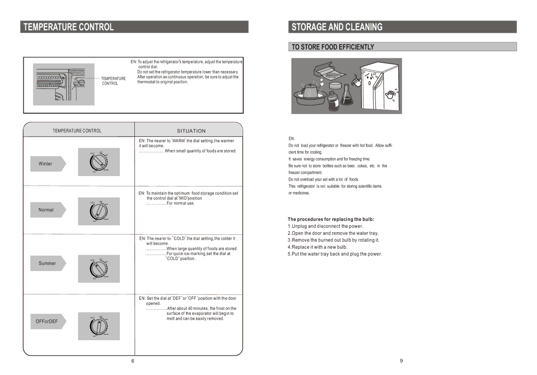 Samsung RA12CCSWQN/XEF manual Temperature Control, Storage and Cleaning, To Store Food Efficiently 