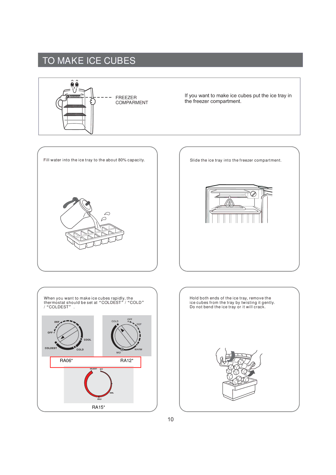 Samsung RA15CCSWQN/EUR manual To Make ICE Cubes, Freezer compartment 