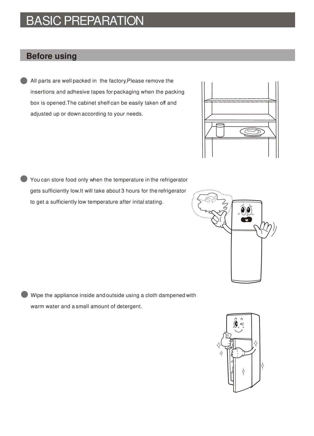 Samsung RA18FHSS1/CHA, RA18FHSS3/XSE, SG19BPSWKL/FMC, S19ENPNTQL/MOH, S19ENPSWQL/MOH manual Basic Preparation, Before using 