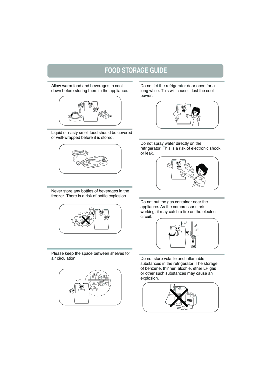 Samsung RA20VHSS1/LIB, RA18VHTT3/XSE, RA18FHSS3/XSE, RA20VHNB2/XST, RA20VHTT2/XST, RA20VHSS2/XST manual Food Storage Guide 